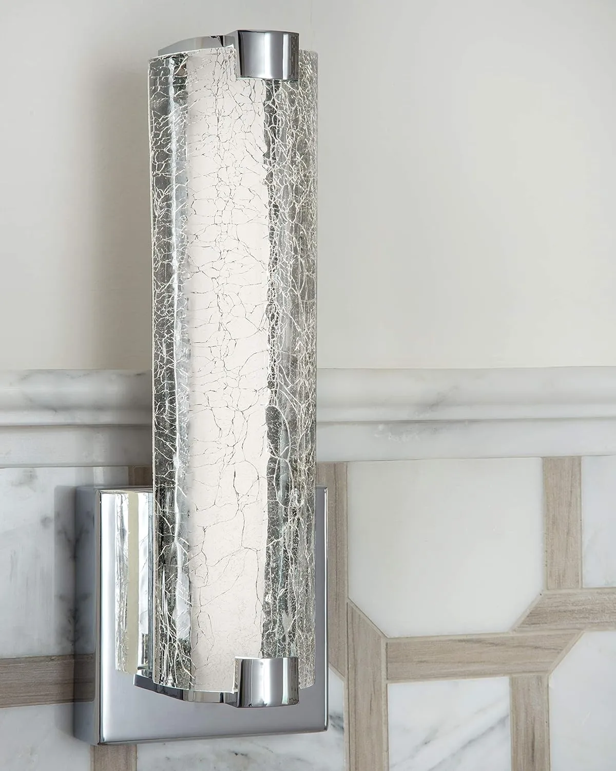 Feiss WB1870CH-L1 Cutler LED Glass Wall Sconce Lighting, Chrome, 1-Light (5"W x 14"H)