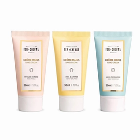 Fer à Cheval Moisturizing Scented Hand Cream Set, Creamy Hand Cream Travel Size Lotion Organic Shea Butter Hand Lotion | Pack of 3 (Honey & Almond, Rose Petals, Aqua Tangerine) 30ml/ 1.01 fl oz