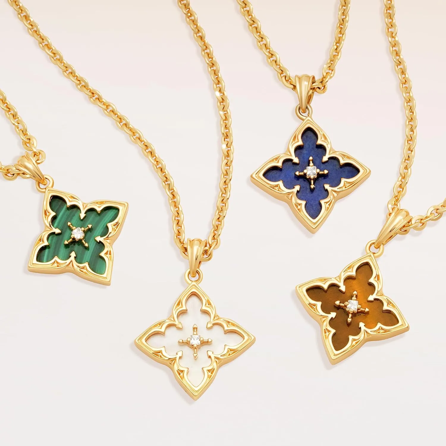 Fettero Gold Clover Necklace for Women Dainty 14K Gold Plated CZ Pendant Necklace Adjustable Chain Choker Charm Colorful Clover Pendant Lucky Necklaces for Women Jewelry