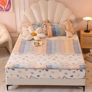 Flannel Mattress Protector for Cal King Queen Full Twin Size, Cartoon Warm Mattress Covers Soft Bed Cover Fitted Daybed Cover for Kid Room (B,Twin (90x200cm))