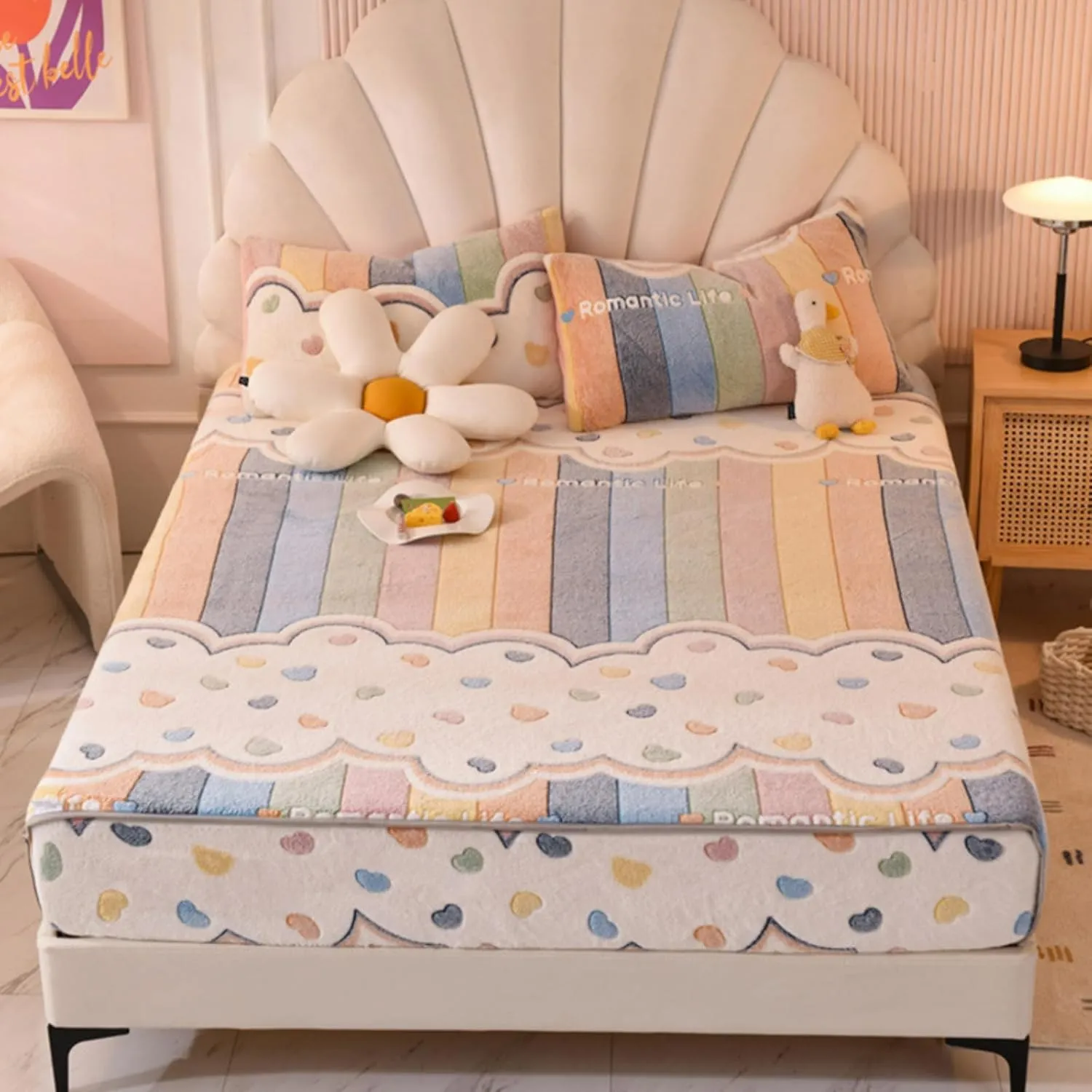 Flannel Mattress Protector for Cal King Queen Full Twin Size, Cartoon Warm Mattress Covers Soft Bed Cover Fitted Daybed Cover for Kid Room (B,Twin (90x200cm))