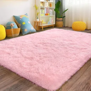 Fluffy Pink Area Rug for Bedroom Girls, 5x7 Soft Fuzzy Plush Shag Rug for Living Room, Cute Comfy Throw Rug for Kids, Non-Slip Indoor Shaggy Floor Carpet for Nursery Teen Dorms Home Decor Aesthetic