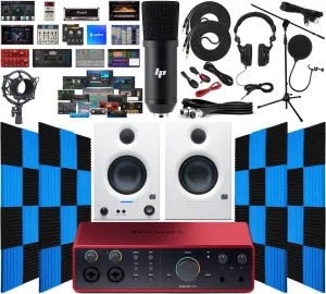 Focusrite Scarlett 16i16 USB Audio/Midi Interface 4th Gen with Creative Software Kit with NEW Eris 3.5 Studio Monitors White, 24 Pack Acoustic Soundproof Studio Foam Wedges Sound Insulation Panels