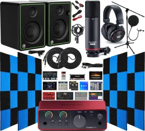 Focusrite Scarlett Solo Studio 4th Gen 2x2 Audio Interface Complete Recording Bundle with Exclusive Creative Music Production Software Kit with CR3-X Multimedia Monitors 24 Pack Acoustic Wedge Panels