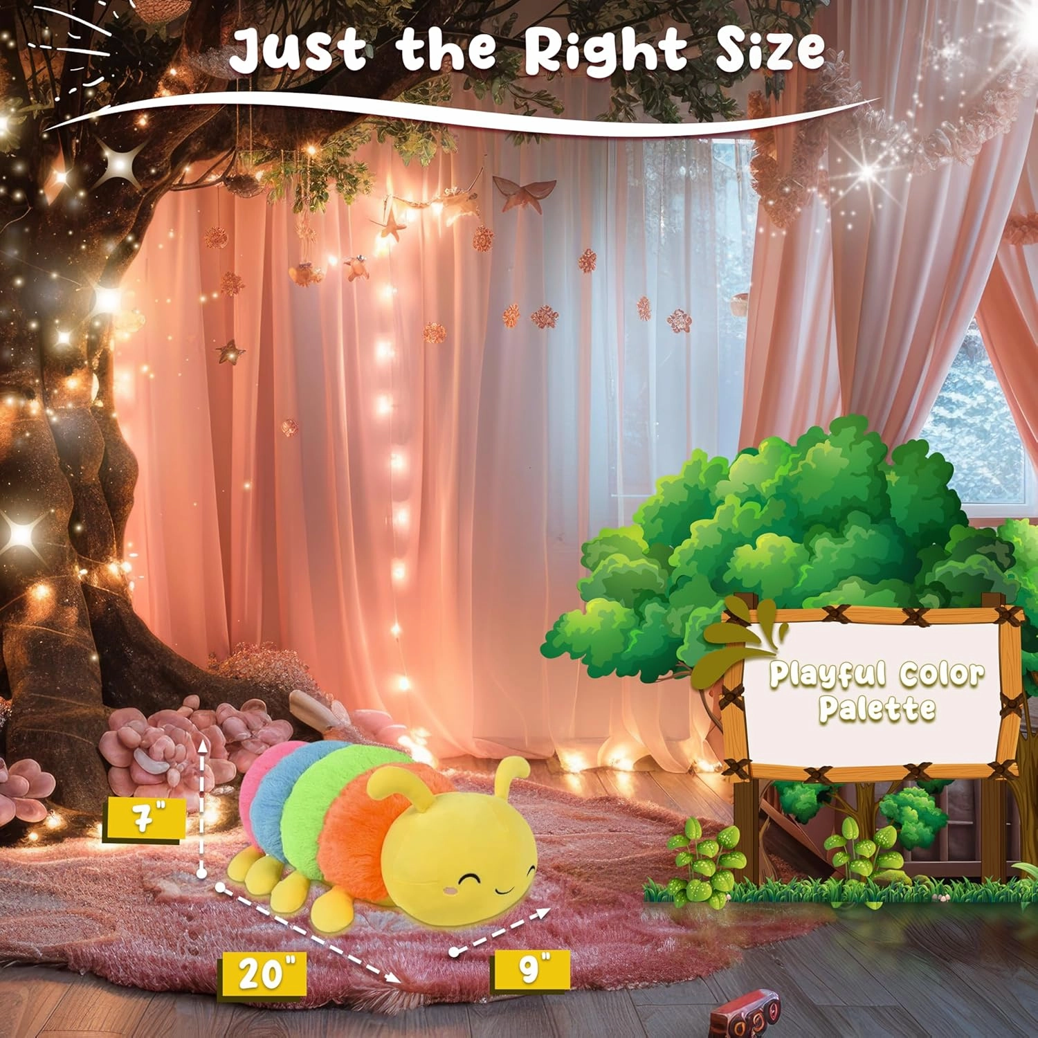 Forest & Twelfth 20" Caterpillar Toy Stuffed Caterpillar Plush Toys, Soft and Cuddly Hungry Caterpillar Toy for Kids, Cute Decoration for Kid's Bedroom, Nursery, or Play Area (Yellow)