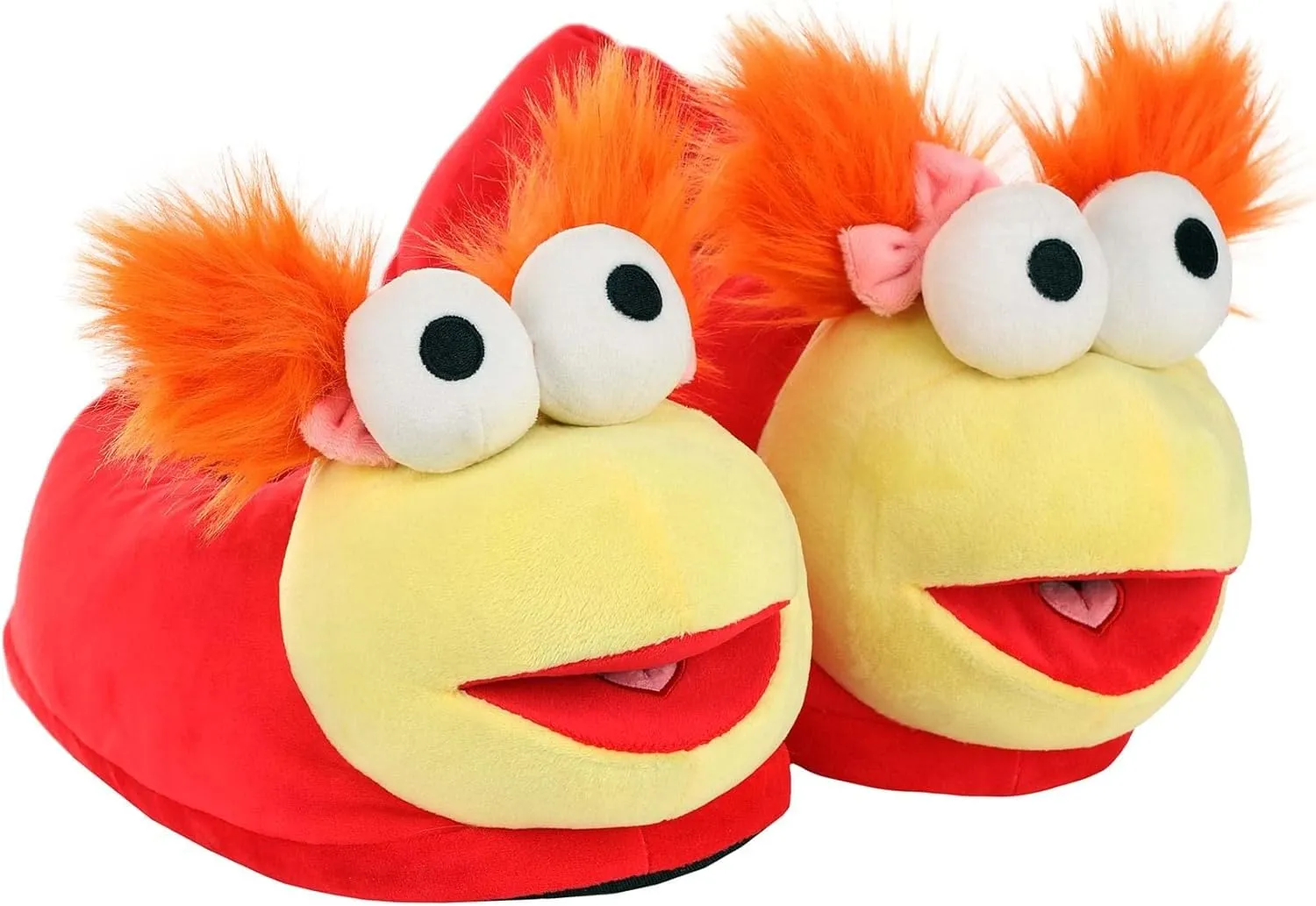 Fraggle Rock Red Plush Slippers Velour Fabric, Fiberfill Stuffed, Anti-Slip Sole