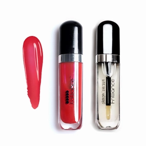 Frilliance Lip Duo Moisturizing Natural Lip Gloss Cherry Glaze, Crystal Clear, Cruelty Free Hypoallergenic All Skin Types