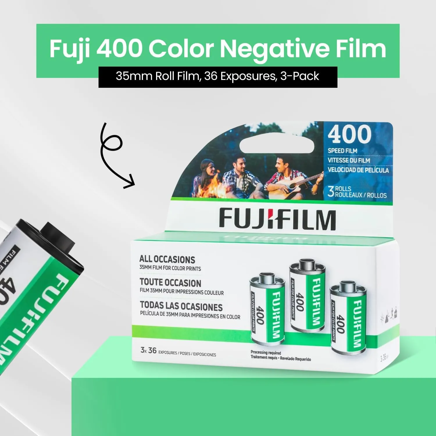 FUJIFILM 400 Color Negative Film (35mm Roll Film, 36 Exposures, 3-Rolls)   BluebirdSales Microfiber Cleaning Cloth