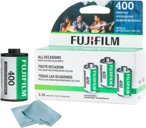 FUJIFILM 400 Color Negative Film (35mm Roll Film, 36 Exposures, 3-Rolls)   BluebirdSales Microfiber Cleaning Cloth