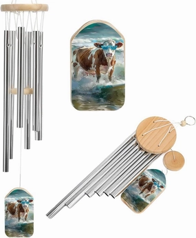 Funny Cow Ocean Surfing Wind Chimes Outside with Relaxing Rich Sound, Memorial Wind Chimes Gifts Porch Garden Backyard
