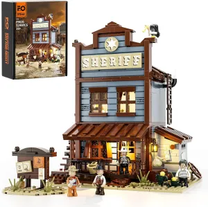 Funwhole Sheriff's-Office Lighting Building-Bricks Set - The Old West Sheriff's Office LED Light Construction Building Model Set 1240 Pcs for Adults and Teen