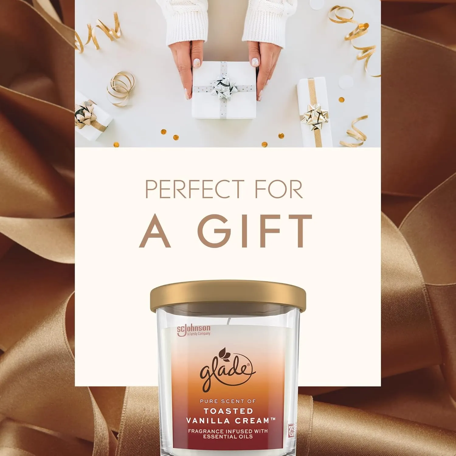 Glade Candle Jar, Large Candle Infused with Essential Oils, Air Freshener for Home Decor, Toasted Vanilla Cream, 16oz