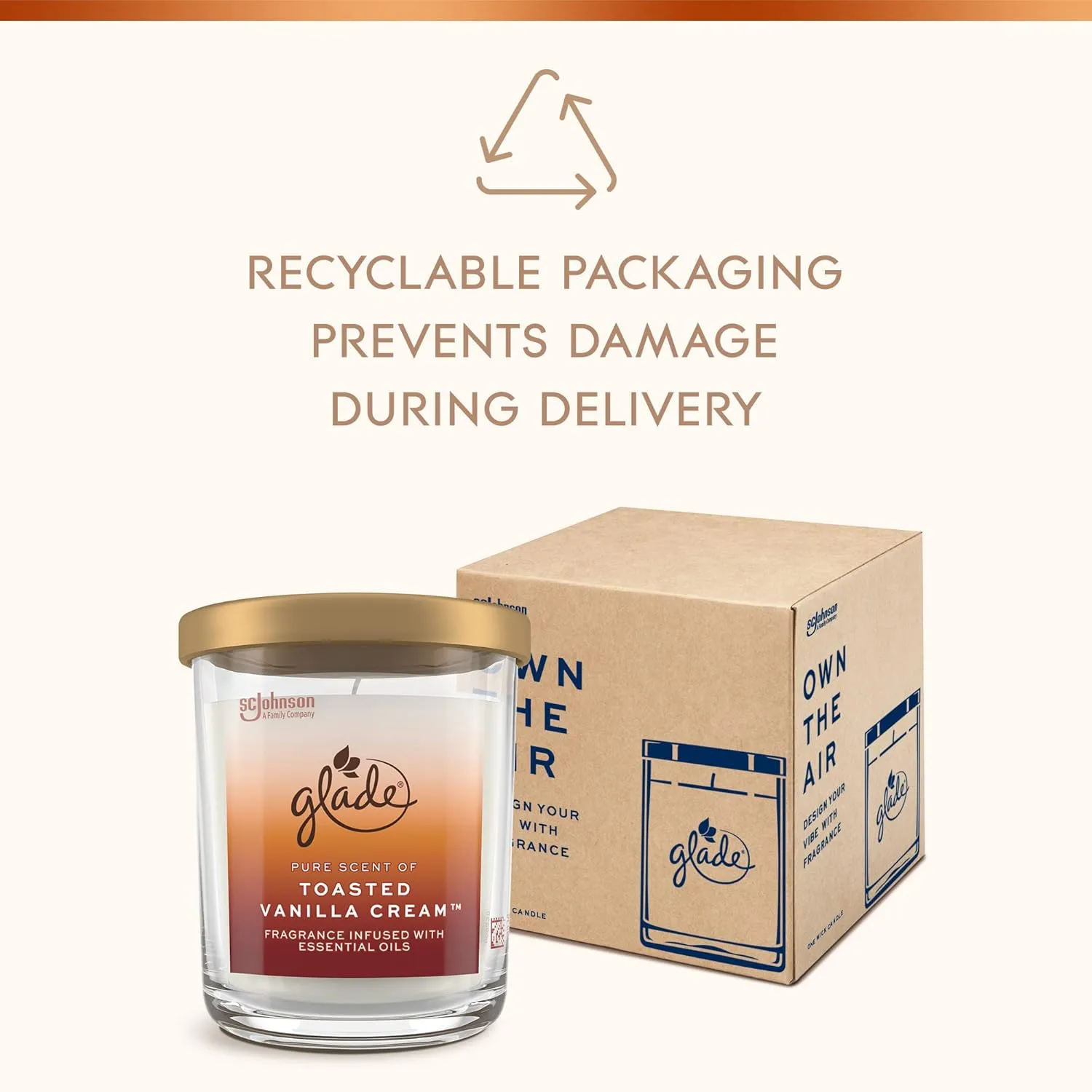 Glade Candle Jar, Large Candle Infused with Essential Oils, Air Freshener for Home Decor, Toasted Vanilla Cream, 16oz