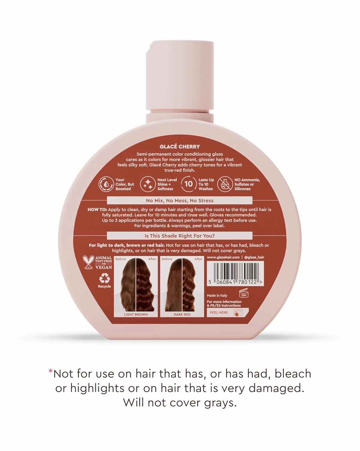 Glaze Conditioning Gloss - Tinted Moisturizer for Vibrant Red/Auburn Hair - Boosts Color, Repairs Damage & Adds Mirror Shine - Glace Cherry, 6.4 oz