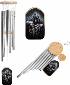 Gothic Death Skull Wind Chimes Outside with Relaxing Rich Sound, Memorial Wind Chimes Gifts Porch Garden Backyard