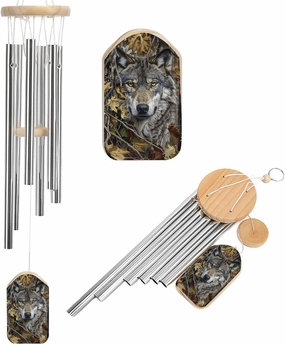 Gray Wolf Woods Leaves Branches Wind Chimes Outside with Relaxing Rich Sound, Memorial Wind Chimes Gifts Porch Garden Backyard