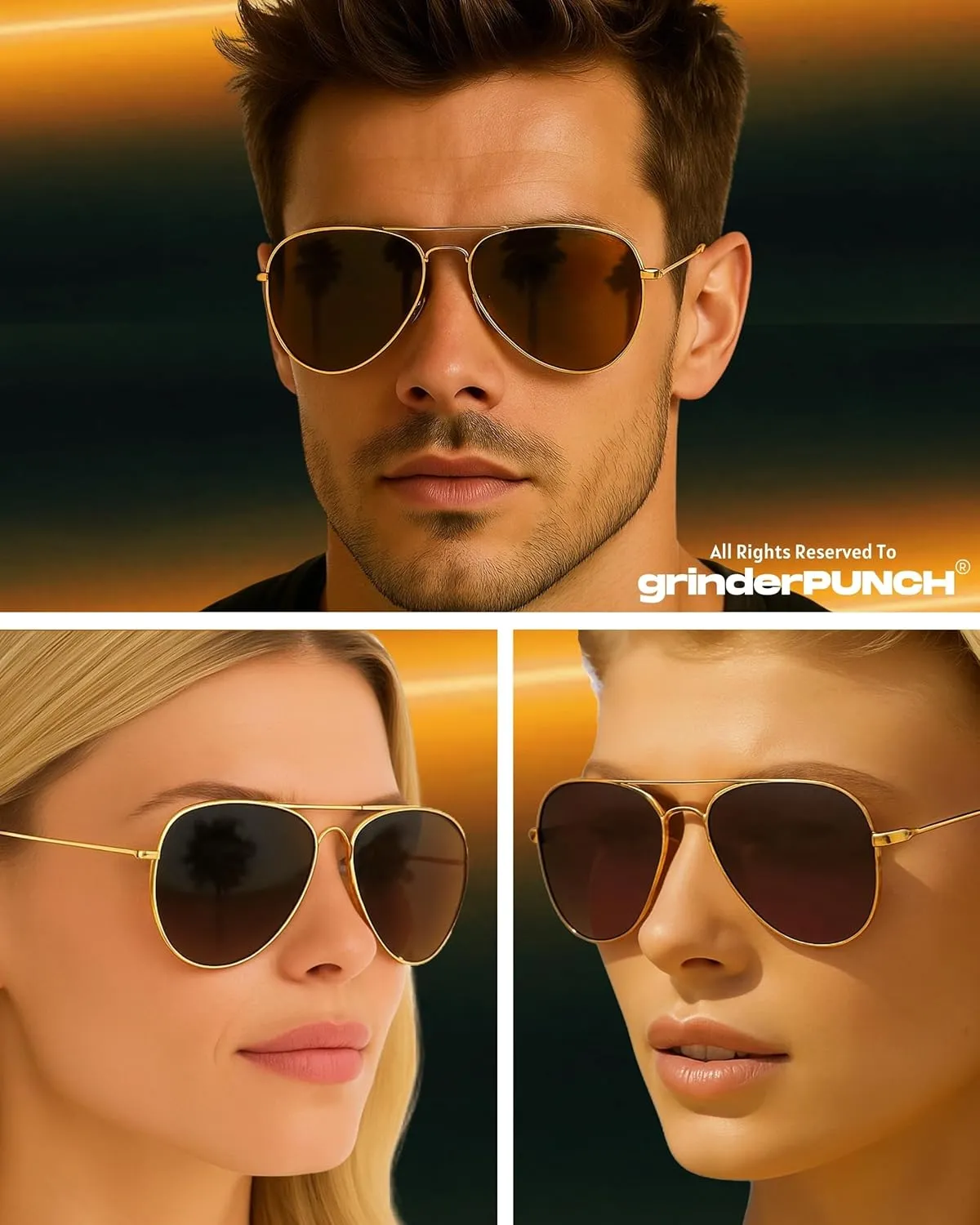 grinderPUNCH Unisex Aviator Sunglasses | Fashionable & Lightweight Frame Suits All Face Shapes | 100% UV Protection