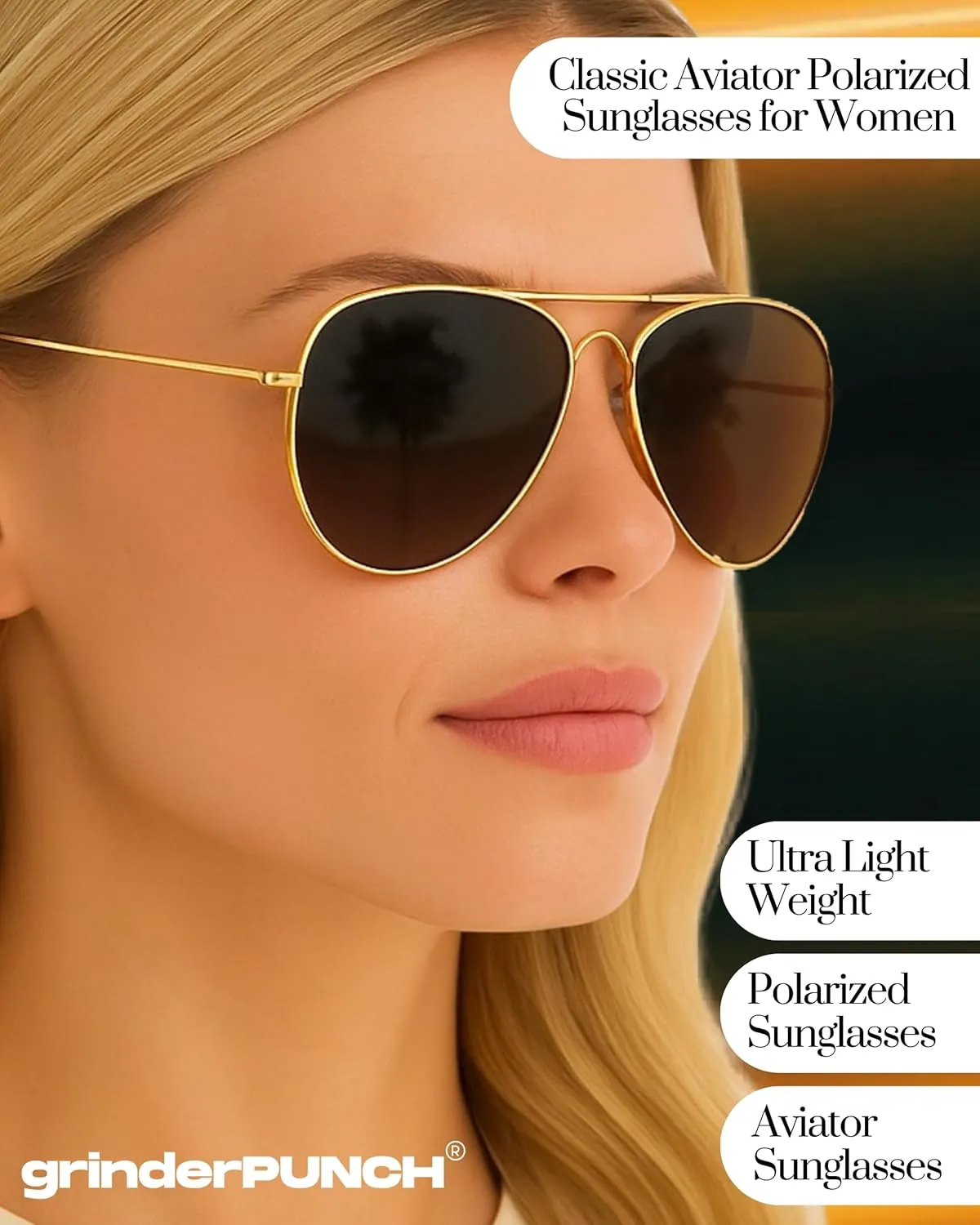 grinderPUNCH Unisex Aviator Sunglasses | Fashionable & Lightweight Frame Suits All Face Shapes | 100% UV Protection