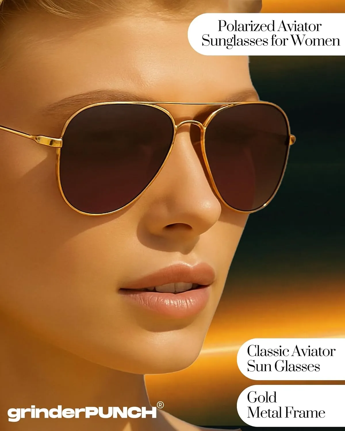 grinderPUNCH Unisex Aviator Sunglasses | Fashionable & Lightweight Frame Suits All Face Shapes | 100% UV Protection