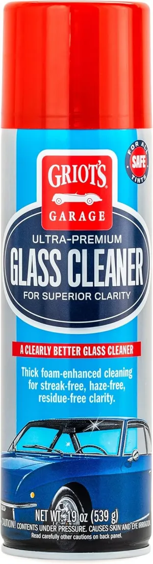 Griot's Garage Ultra-Premium Glass Cleaner, Foaming Aerosol Spray for Car Window, Windshield, Mirror, Tint Safe, Ammonia-Free Formula, 19 Oz, 10998