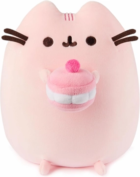 GUND Pusheen Cherry Macaron Squisheen Plush, Squishy Toy, Collectible Dessert Food Toy, Cat Stuffed Animal for Ages 8 and Up, Pink, 9.5”