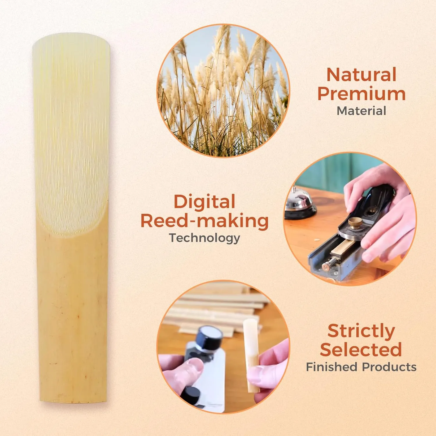 Handcrafted Tenor Saxophone Reeds 3.0 – Premium Natural Cane, Warm & Rich Tone, Durable & Consistent, Thinner Tip for Easy Play, Individually Packed with Portable Reed Case (Box of 10)