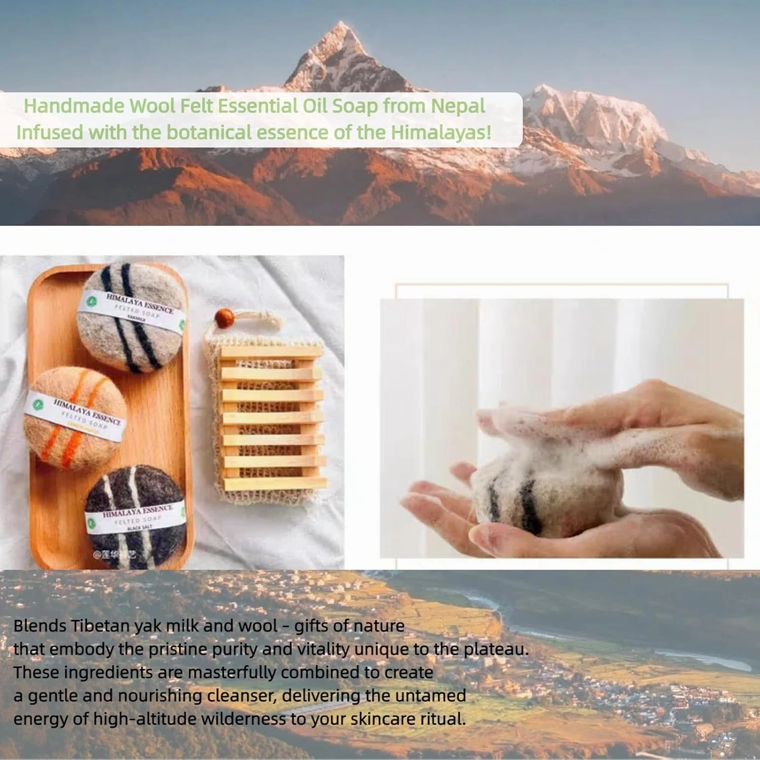 Handmade Felted Essential oil Soap,Handcrafted Felted Soap,Unique Bathroom Decor,Tibetan Yak Milk and Wool,Facial Cleanser, Body Wash 100g (Rose)