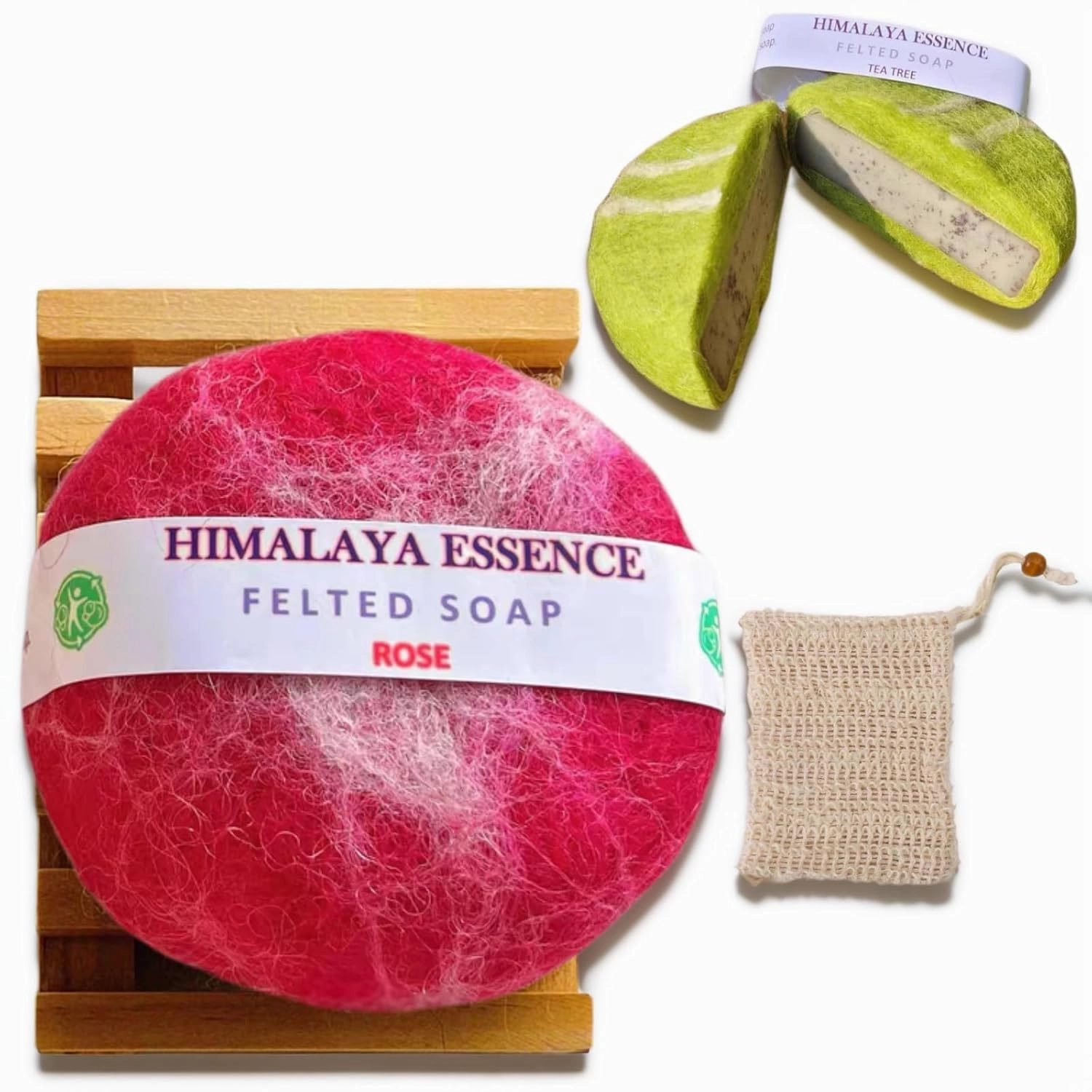Handmade Felted Essential oil Soap,Handcrafted Felted Soap,Unique Bathroom Decor,Tibetan Yak Milk and Wool,Facial Cleanser, Body Wash 100g (Rose)