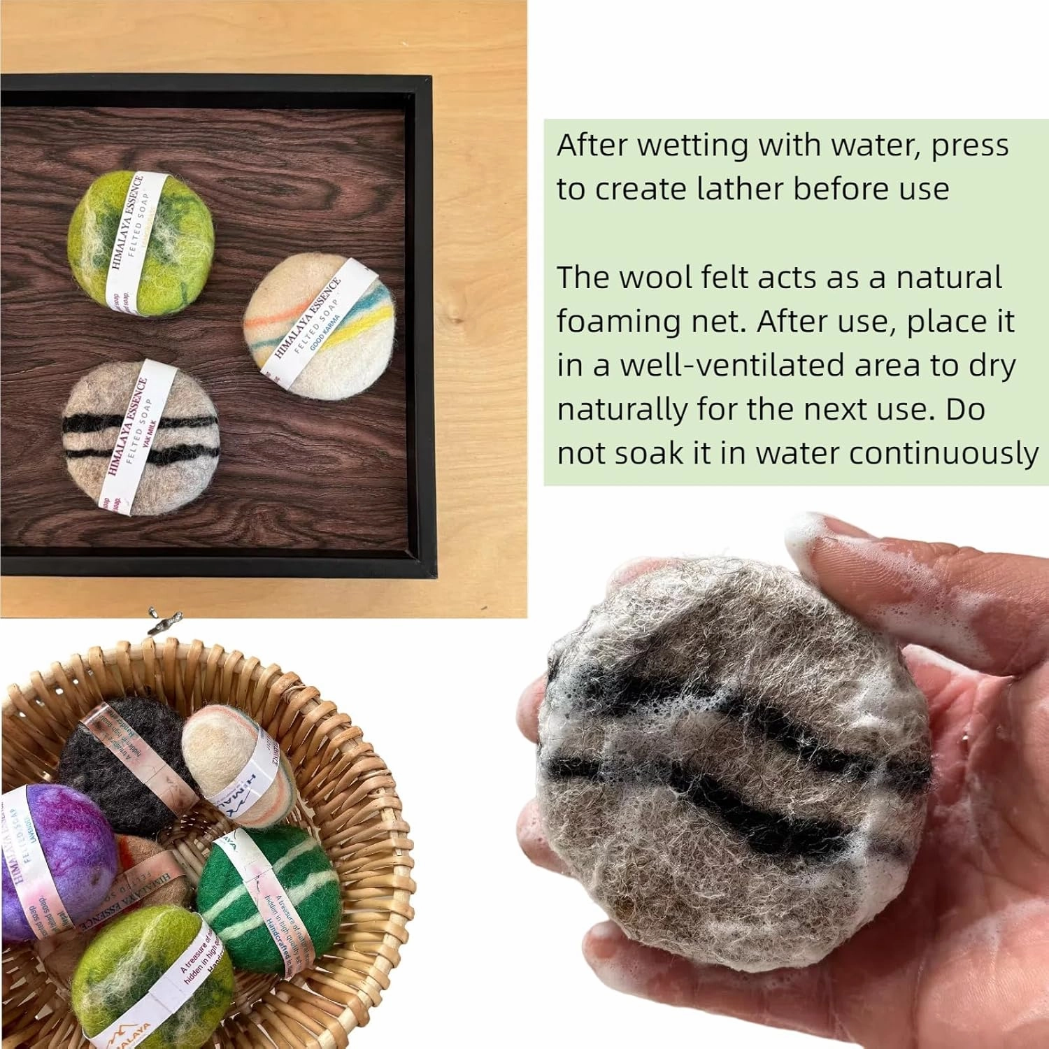 Handmade Felted Essential oil Soap,Handcrafted Felted Soap,Unique Bathroom Decor,Tibetan Yak Milk and Wool,Facial Cleanser, Body Wash 100g (Rose)