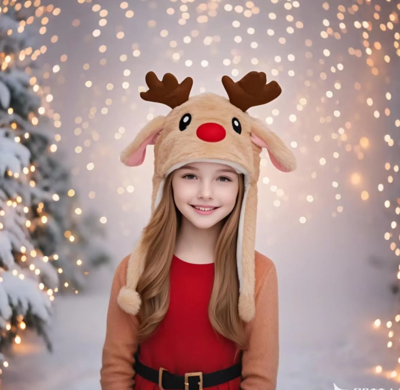Hat with Moving Ears(Whisker) & Dress up Red Cloak Set - Perfect for Kids, Women - Funny Christmas Gifts