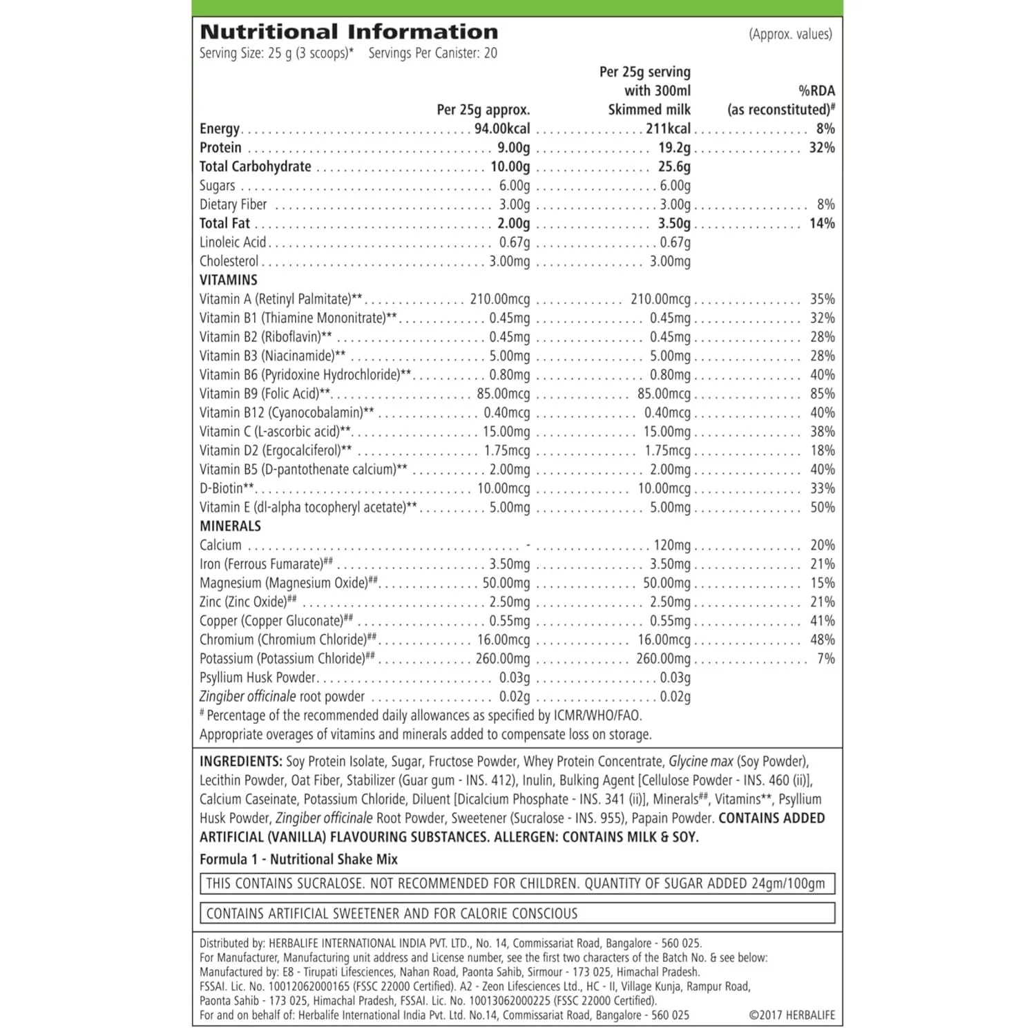 Herbalife Formula 1 Nutritional Shake Mix, Weight Management Meal Replacement, 500g (500 Gram, Vanilla)