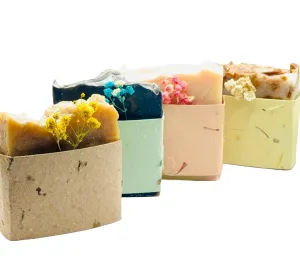 Holiday Gift Organic Soap Set(4 Packs) - Collagen Calendula, Creamy Triple Butter, Detoxe Tumeric, Rose Charcole
