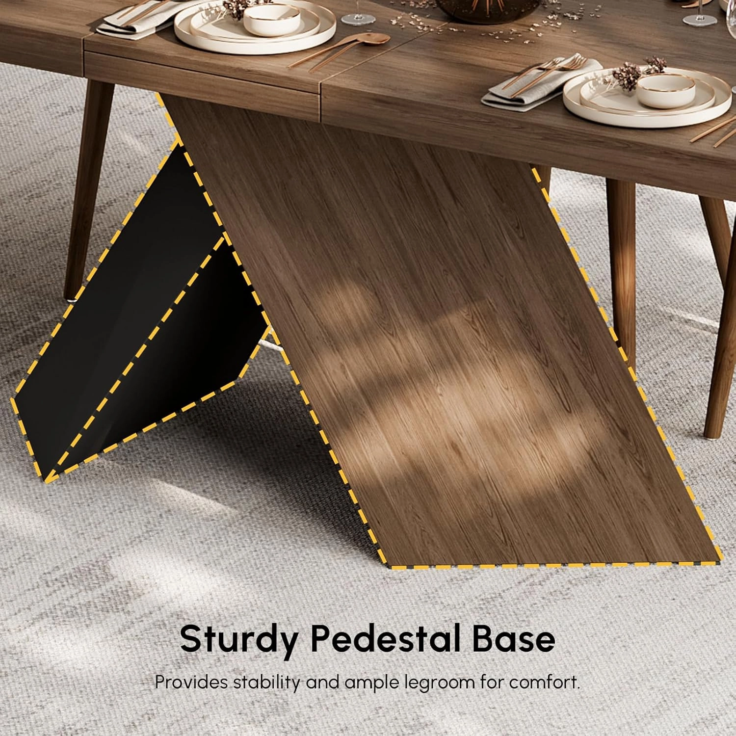 homary Extendable Dining Table with Walnut Finish, Modern Rectangle Kitchen Table w/Pedestal Base, Seats 6-8 (Walnut, 63"-79" (Seats 6-8))