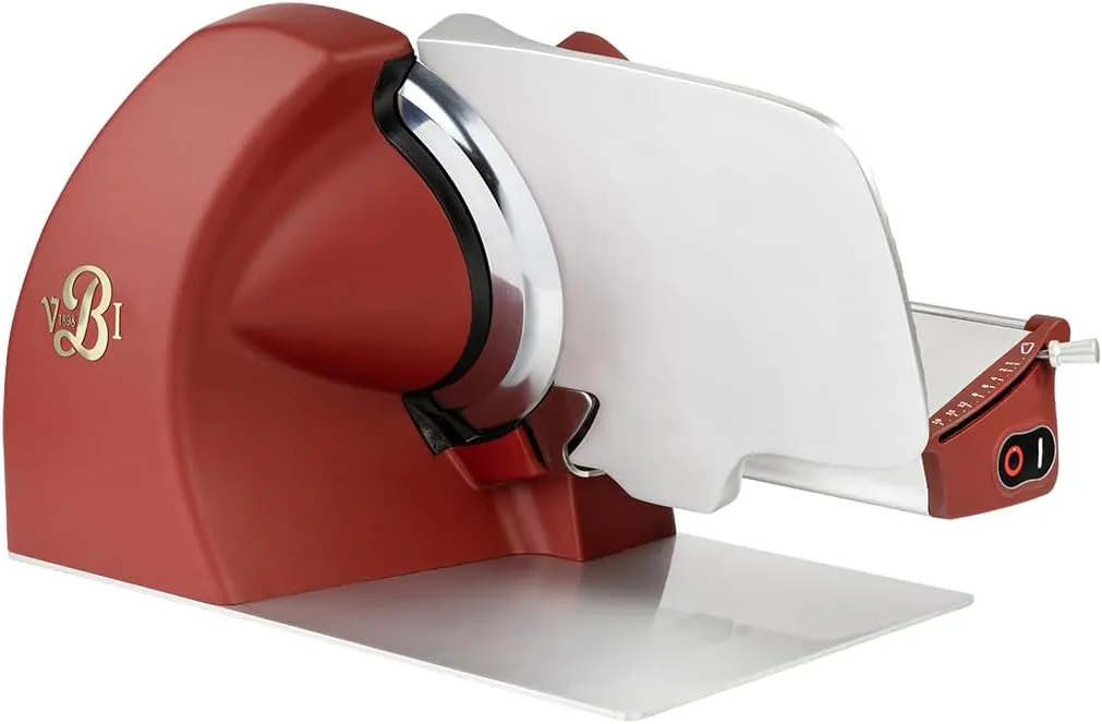 Home Line Plus 250 Food Slicer | Matte Finish | 10" Chromed Steel Blade | Adjustable Thickness | Premium Electric Slicer for Prosciutto, Cold Cuts, Cheese, Bread, Veggies & more (Red)