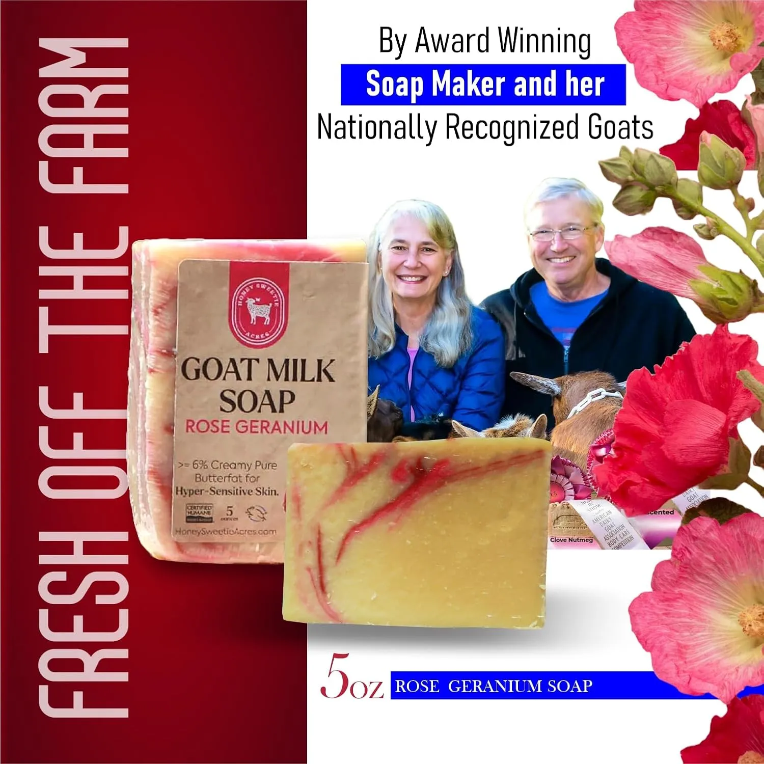 Honey Sweetie Acres 2-Pack Rose Geranium Goat Milk Soap - Handmade 5 oz Bar, Made with Natural Ingredients, Moisturizing & Gentle, Made in the USA
