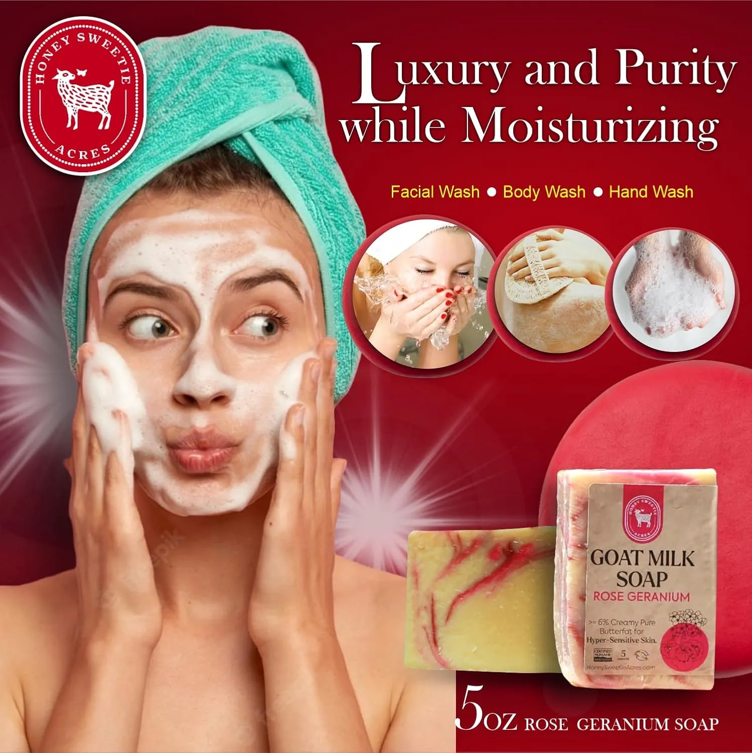 Honey Sweetie Acres 2-Pack Rose Geranium Goat Milk Soap - Handmade 5 oz Bar, Made with Natural Ingredients, Moisturizing & Gentle, Made in the USA