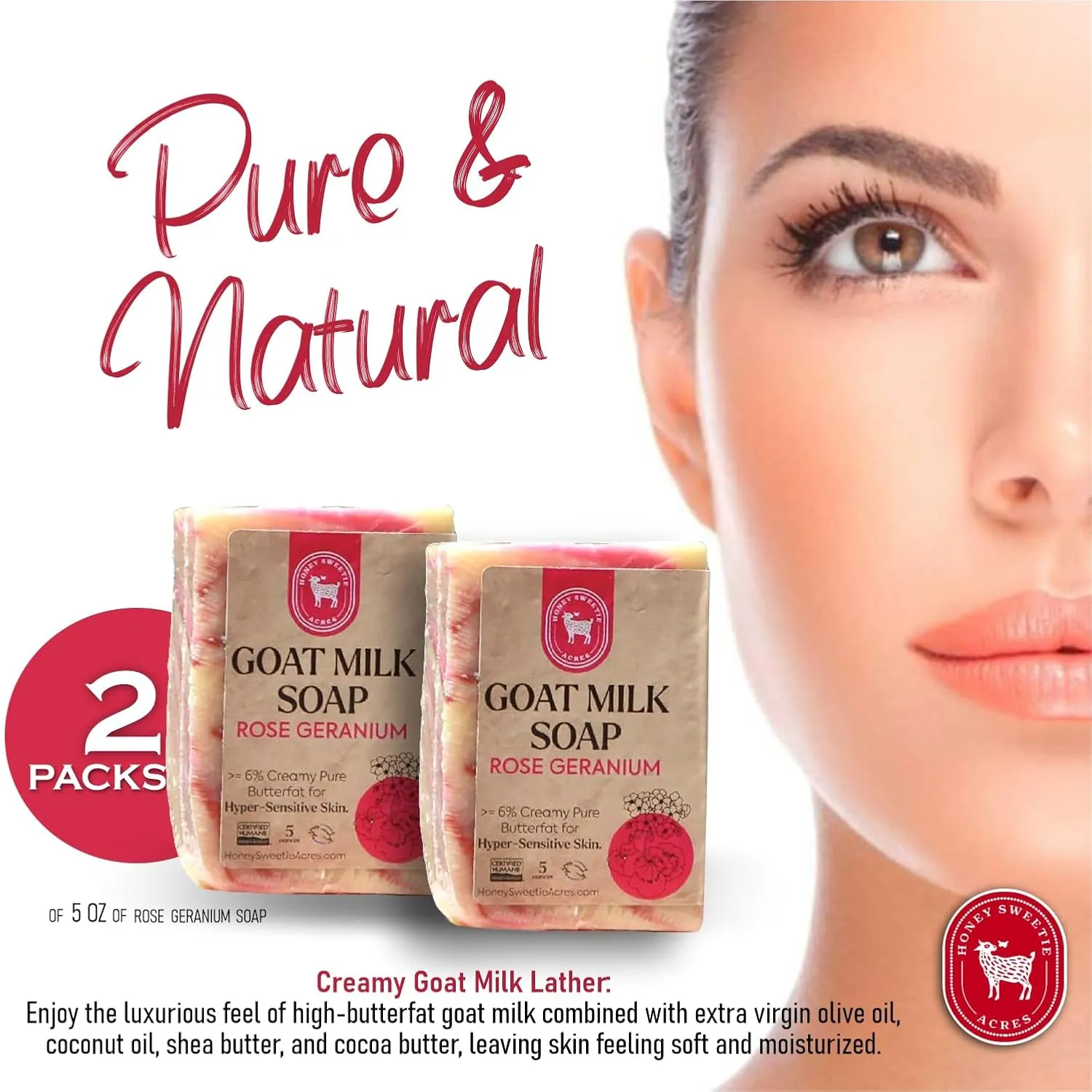 Honey Sweetie Acres 2-Pack Rose Geranium Goat Milk Soap - Handmade 5 oz Bar, Made with Natural Ingredients, Moisturizing & Gentle, Made in the USA