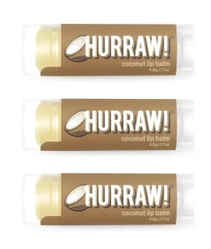 Hurraw! Coconut Lip Balm, 3 Pack: Organic, Certified Vegan, Cruelty and Gluten Free. Non-GMO, 100% Natural Ingredients. Bee, Shea, Soy and Palm Free. Made in USA