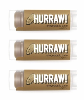 Hurraw! Chocolate Lip Balm, 3 Pack: Organic, Certified Vegan, Cruelty and Gluten Free. Non-GMO, 100% Natural Ingredients. Bee, Shea, Soy and Palm Free. Made in USA