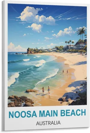 HWJUEICG Noosa Main Beach Australia Vintage Travel Poster 24x36inch(60x90cm) Canvas Wall Posters And Art Picture Print Modern Family Bedroom Decor Posters