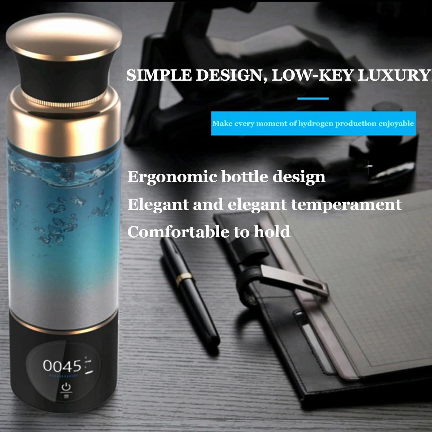 Hydrogen Water Bottle, Up to 3000-5000ppb Hydrogen Content, Ionized Water Bottle, PEM/SPE Technology, Purification Vent, Rechargeable Hydrogen Water Generator