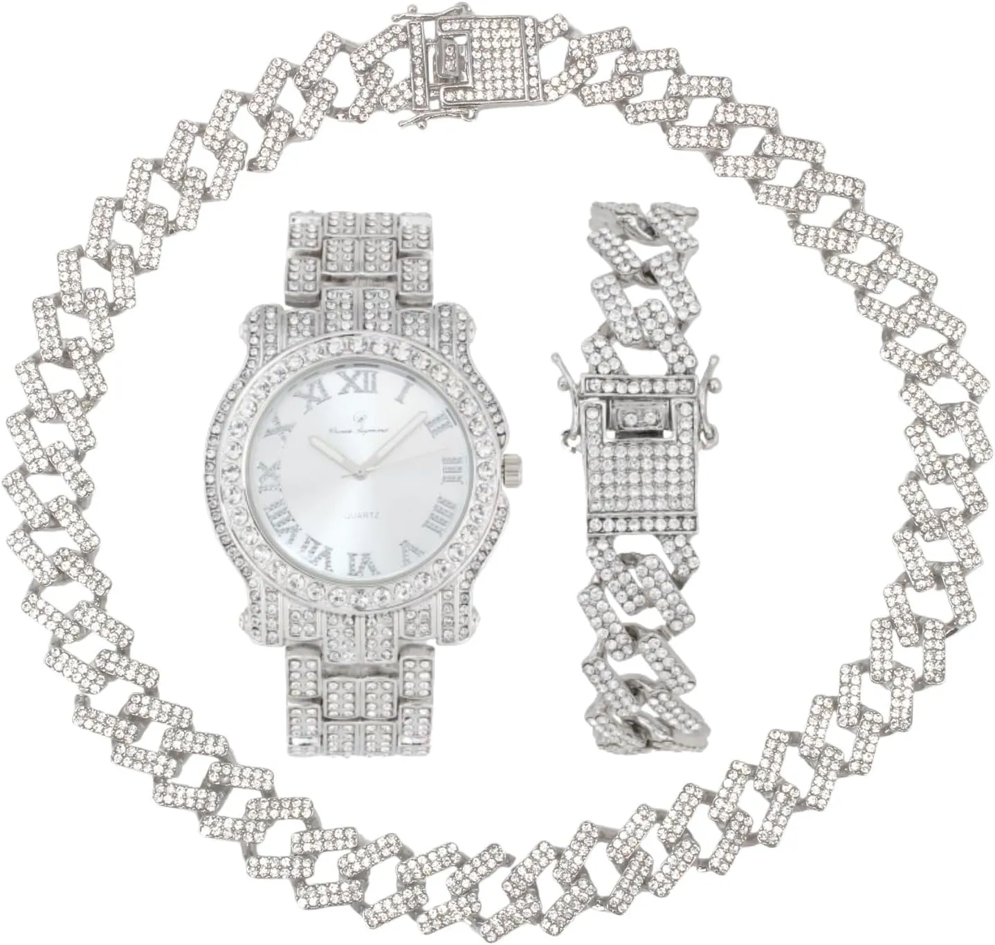 Ice on Blast! Bling'ed Out Hip Hop Rolly Looks w/Ice on Watch & Jewelry -Your Choice of Matching Zig Zag Bling'ed Out Necklace Set or Necklace & Bracelet Set - ZZ Sets