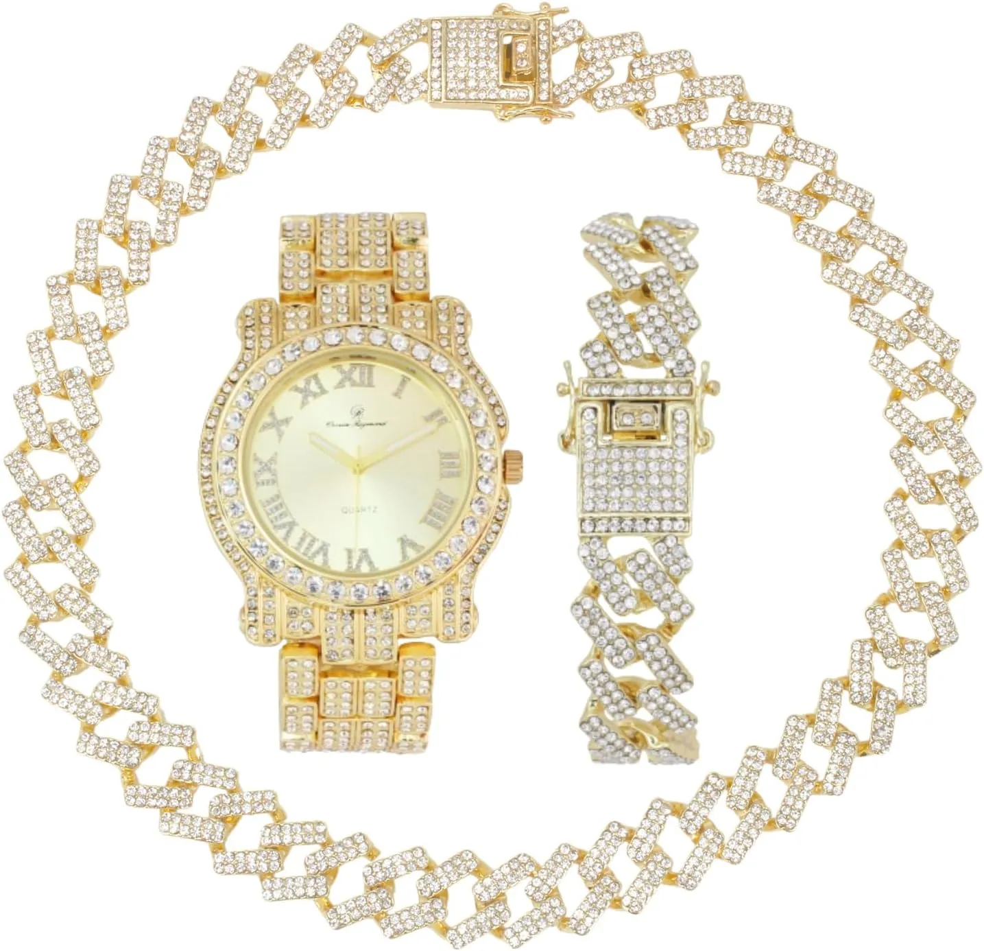 Ice on Blast! Bling'ed Out Hip Hop Rolly Looks w/Ice on Watch & Jewelry -Your Choice of Matching Zig Zag Bling'ed Out Necklace Set or Necklace & Bracelet Set - ZZ Sets