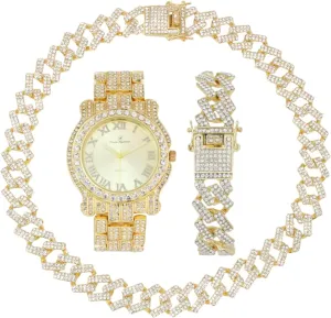 Ice on Blast! Bling'ed Out Hip Hop Rolly Looks w/Ice on Watch & Jewelry -Your Choice of Matching Zig Zag Bling'ed Out Necklace Set or Necklace & Bracelet Set - ZZ Sets