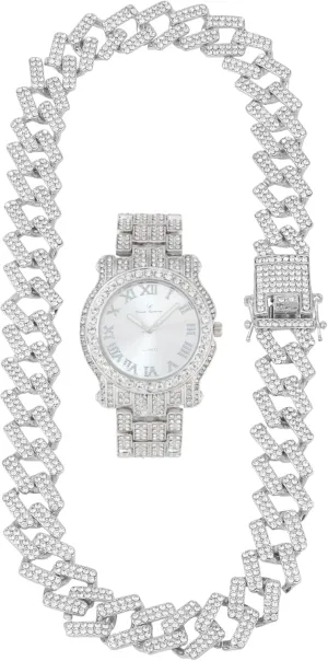 Ice on Blast! Bling'ed Out Hip Hop Rolly Looks w/Ice on Watch & Jewelry -Your Choice of Matching Zig Zag Bling'ed Out Necklace Set or Necklace & Bracelet Set - ZZ Sets