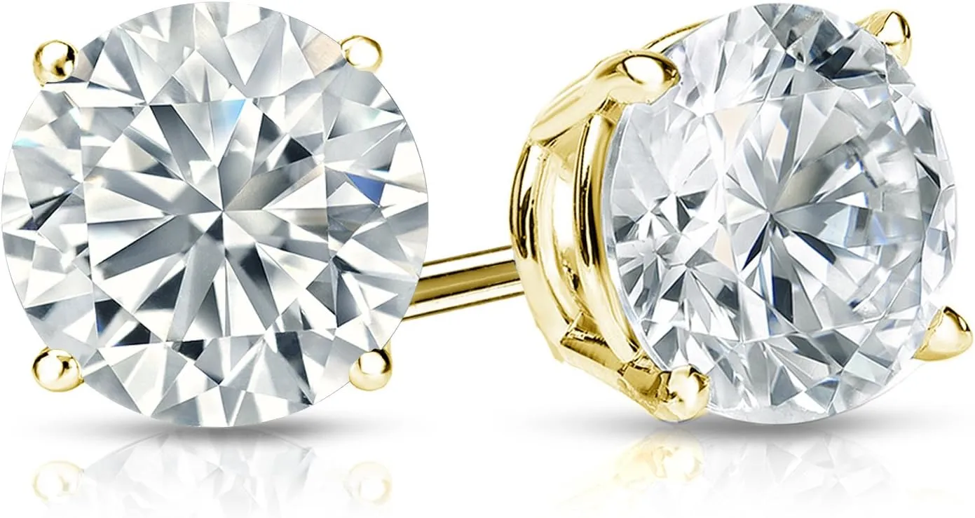 IGI Certified 14k Gold Round Diamond Stud Earrings 4-Prong Basket-Screw Backs (1 1/2 cttw, H-I, I2-I3)