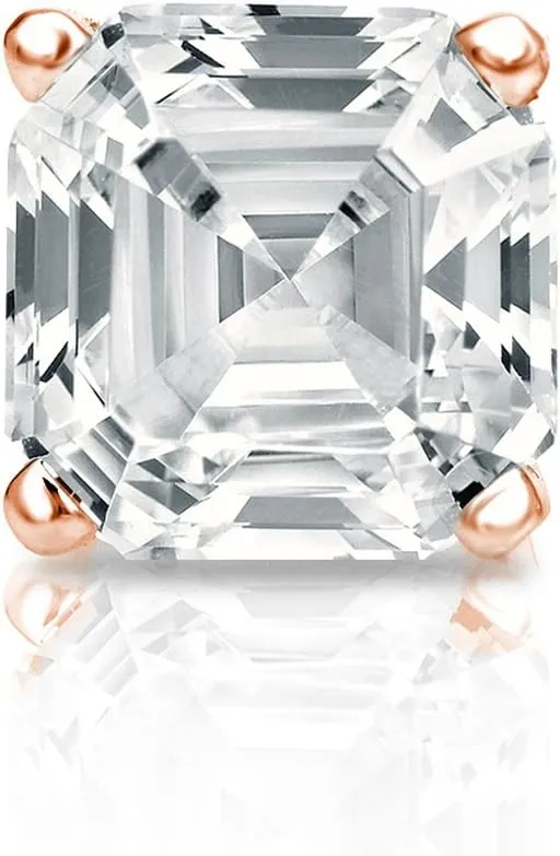 IGI Certified 14k Rose Gold 4-Prong Basket Asscher Cut Diamond SINGLE STUD Earring (3/4 cttw, H-I, I1-I2)