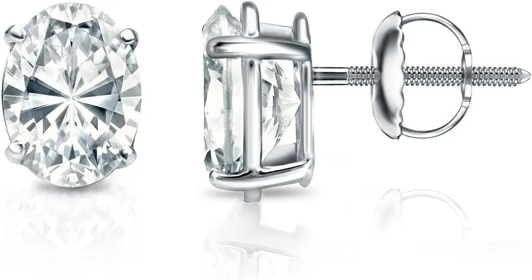 IGI Certified 14k White Gold 4-Prong Basket Oval Diamond Stud Earrings (3/4 cttw, G-H, SI1-SI2) SB