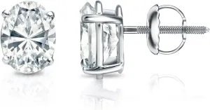 IGI Certified 14k White Gold 4-Prong Basket Oval Diamond Stud Earrings (3/4 cttw, G-H, SI1-SI2) SB