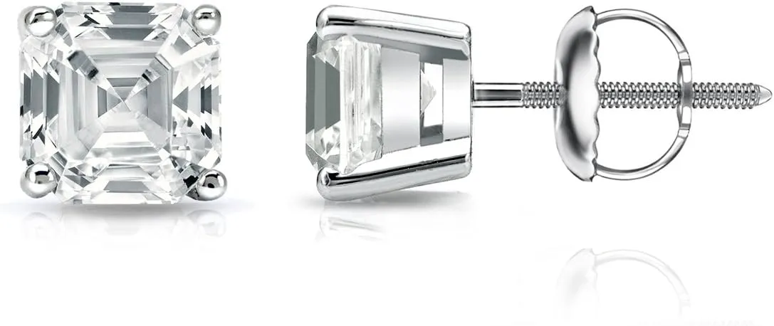 IGI Certified 18k White Gold 4-Prong Basket Asscher Cut Diamond Stud Earrings (1 cttw, H-I, I1-I2) SB